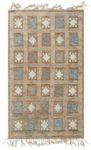 Swedish Handmade Wool Pile Rug in Dark Beige, Blue and Yellow BB5456