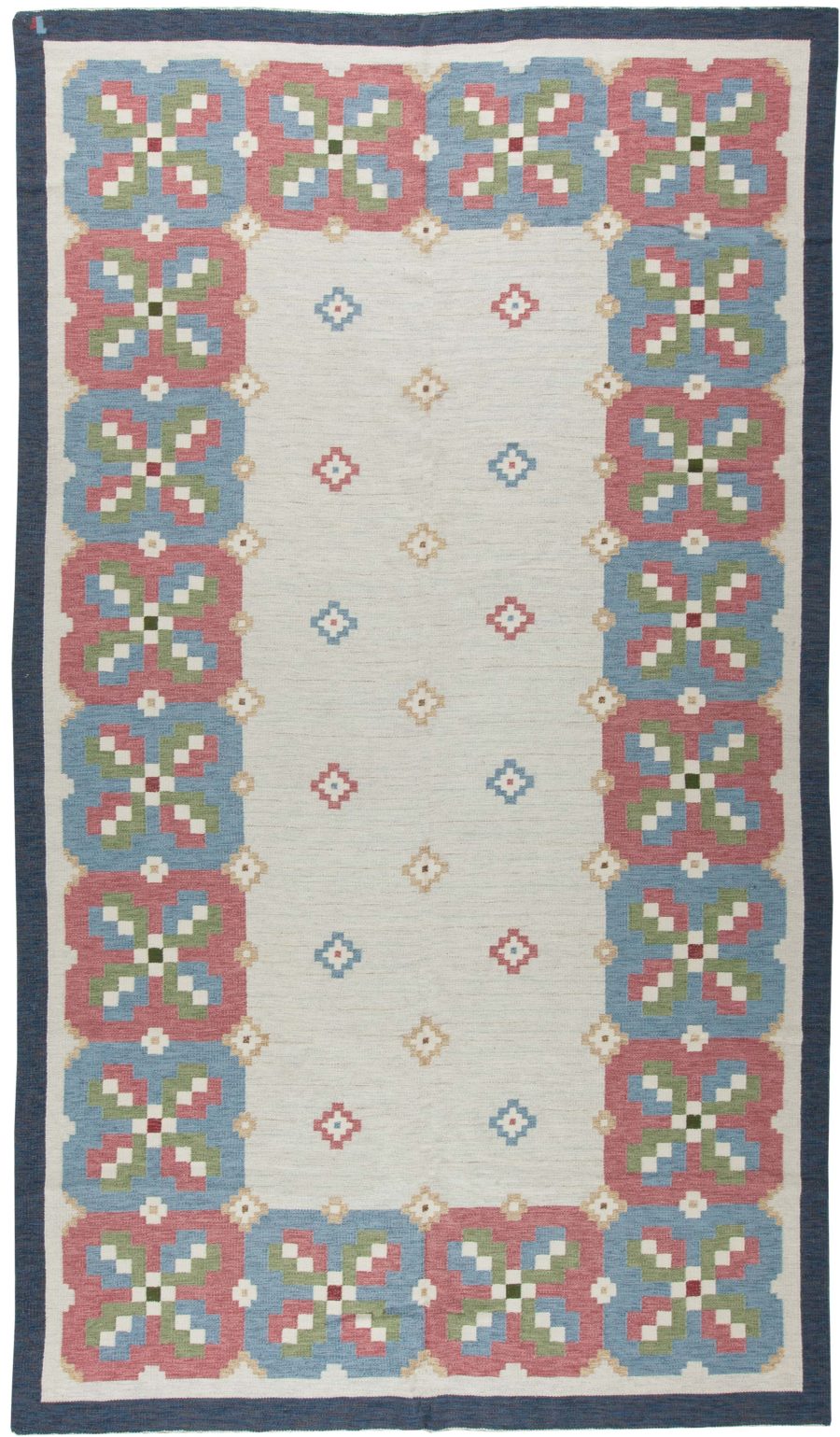 Vintage Geometric Beige, Green, Blue, Red Swedish Wool Rug by Erik Lundberg BB5453