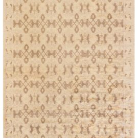 Vintage Spanish Geometric Light Beige With Classic Taupe Hand-Knotted Wool Rug BB8520