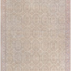 Vintage Spanish Floral Soft Beige Hand-Knotted Wool Rug BB8509