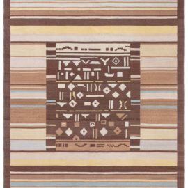 Vintage Scandinavian Geometric Light Beige Flatweave Wool Carpet Finnish BB8761