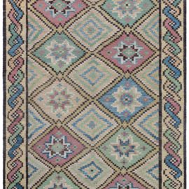 Scandinavian Mid-Century Geometric Soft Beige Flatweave Wool Rug BB8961