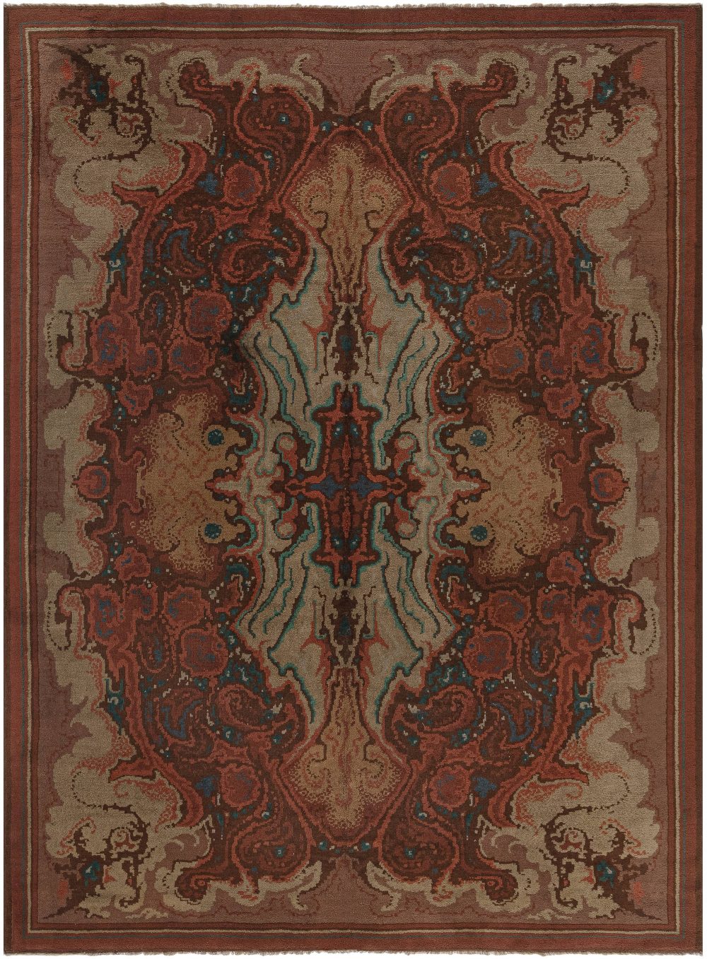 High-quality Viennese Art Deco Handmade Wool Rug in Red Shades BB7540