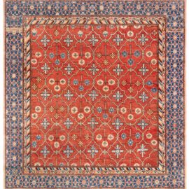 Vintage Samarkand Floral Ivory Hand-Knotted Wool Rug BB8464
