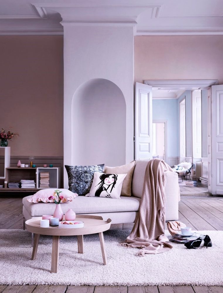 colorful interior, colorful living room, interior decorating, decorating with color, color palette, pink interior