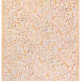 Elegant Cream Floral Flatweave-Style Handmade Wool Carpet “Volute” N11440