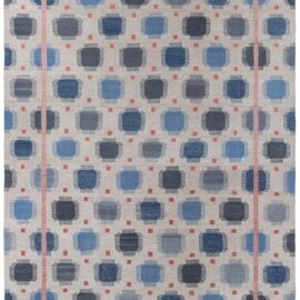 “Azulejo” Modern Flatweave Geometric Light Gray Hand-Knotted Wool Rug N11156