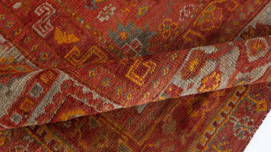 Mid-20th Century Red and Yellow Oushak Handmade Wool Rug BB6332