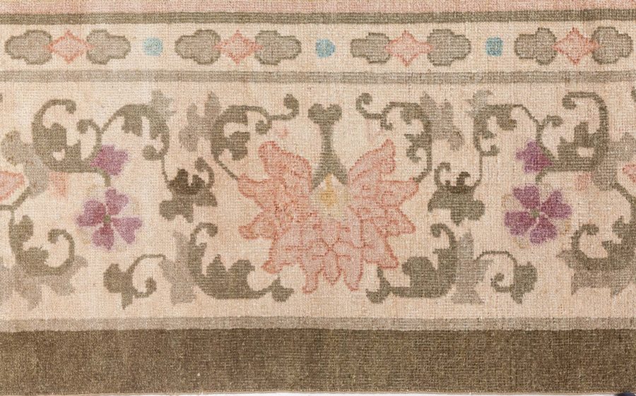Vintage Chinese Botanic Brown and Sage Handmade Wool Rug BB8489