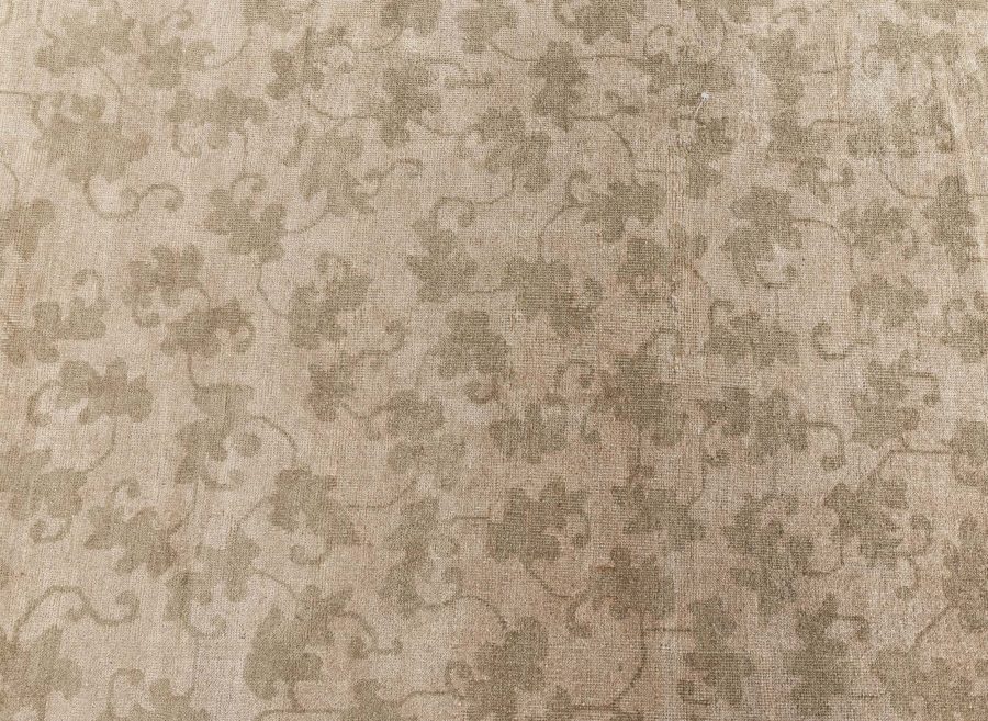Vintage Chinese Botanic Brown and Sage Handmade Wool Rug BB8489