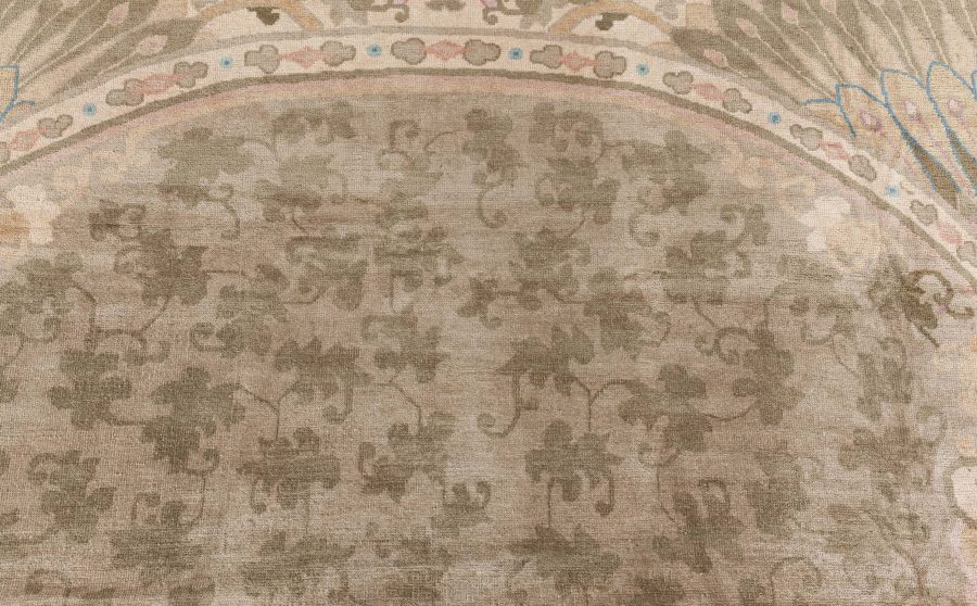 Vintage Chinese Botanic Brown and Sage Handmade Wool Rug BB8489