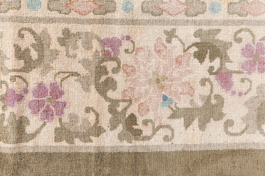 Vintage Chinese Botanic Brown and Sage Handmade Wool Rug BB8489