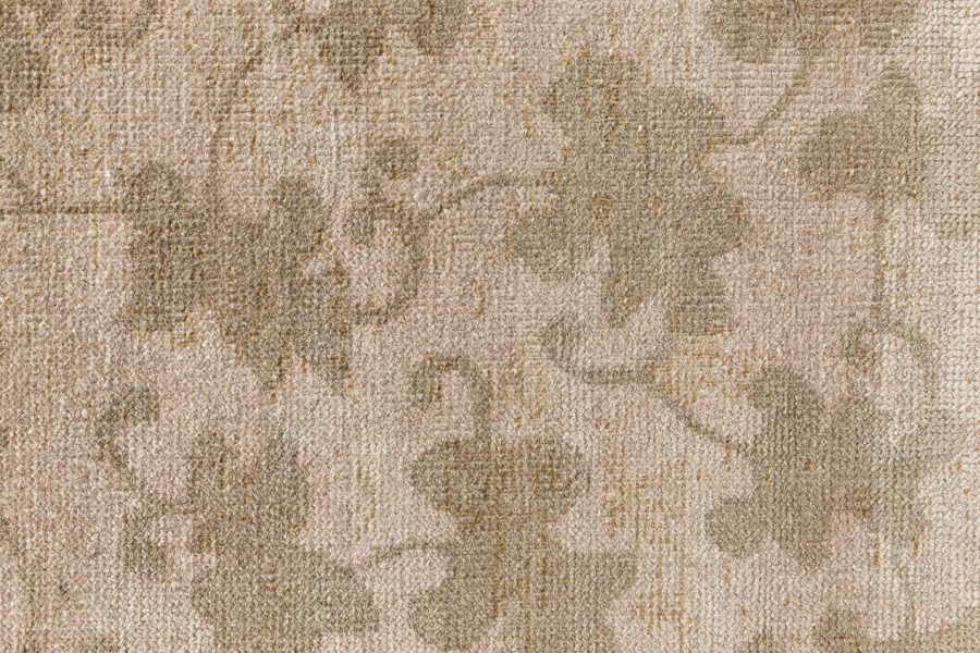 Vintage Chinese Botanic Brown and Sage Handmade Wool Rug BB8489