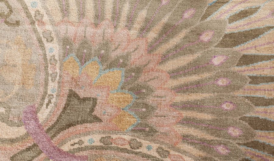 Vintage Chinese Botanic Brown and Sage Handmade Wool Rug BB8489