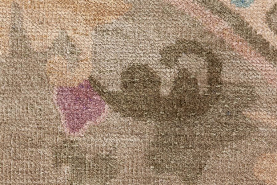 Vintage Chinese Botanic Brown and Sage Handmade Wool Rug BB8489