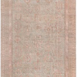Vintage Samarkand Floral Cream Beige Hand-Knotted Wool Rug BB6289