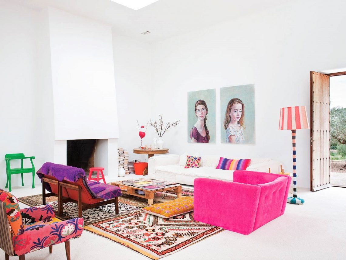 bohemian boho interior decor Moroccan interior Moroccan rug bright colorful living room