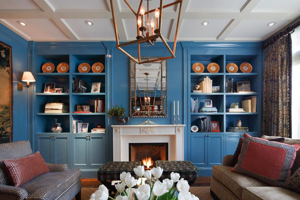 Elegant blue living room interior decor