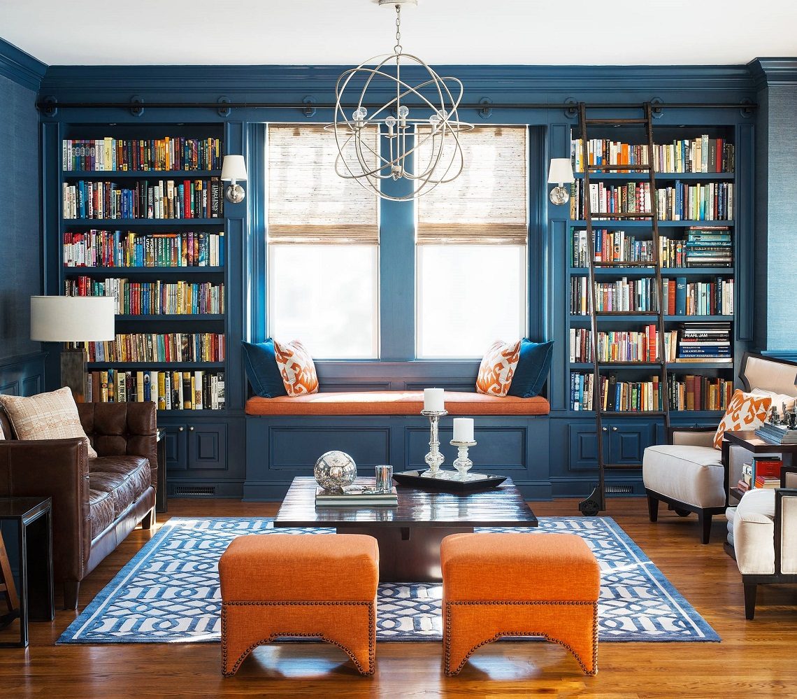 Elegant blue 7 orange living room