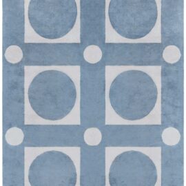 “Moongrid” Contemporary Art Deco Geometric Light Gray Hand-Knotted Silk Carpet N12945