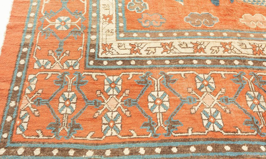 Early 20th Century Chinese Royal Crimson and Blue Handwoven Wool Rug BB6360