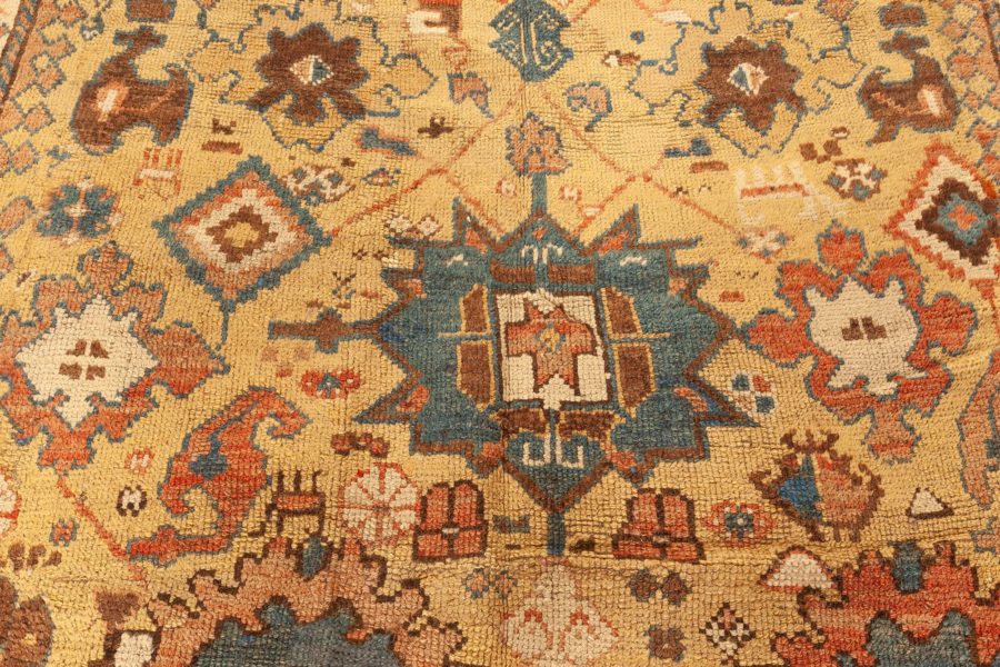 19th Century Caucasian Beige, Indigo, White, Rosewood & Brown Handmade Wool Rug BB6361