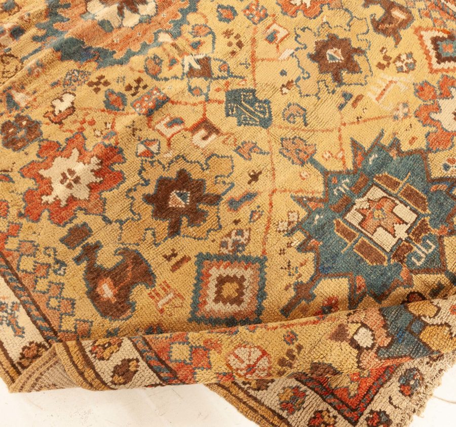 19th Century Caucasian Beige, Indigo, White, Rosewood & Brown Handmade Wool Rug BB6361