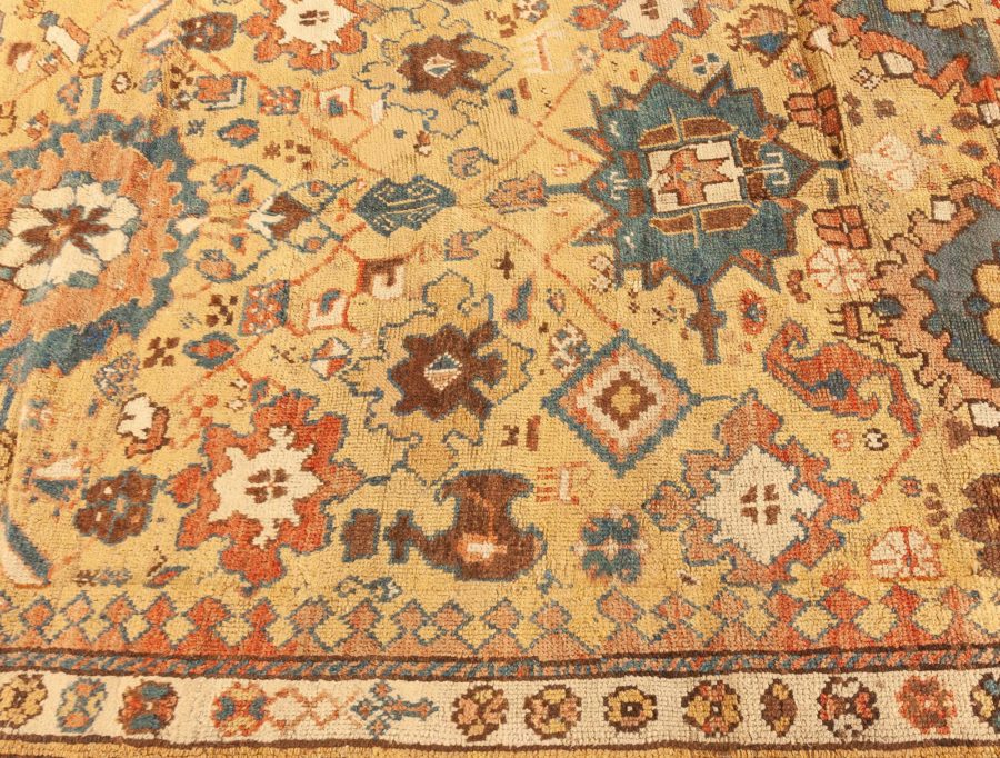 19th Century Caucasian Beige, Indigo, White, Rosewood & Brown Handmade Wool Rug BB6361