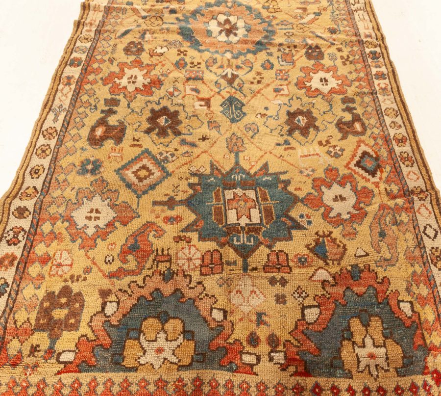 19th Century Caucasian Beige, Indigo, White, Rosewood & Brown Handmade Wool Rug BB6361