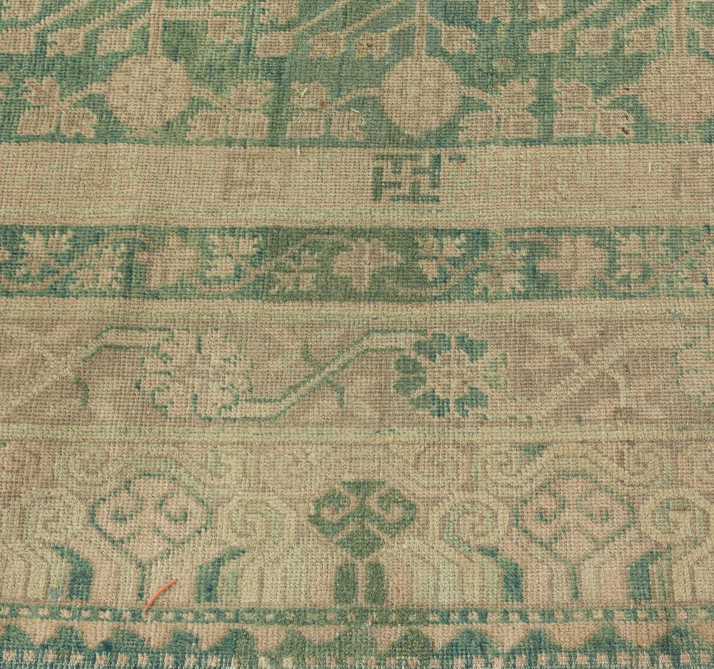 Vintage Samarkand Dark Teal, Ivory Beige Hand Knotted Wool Rug BB6365
