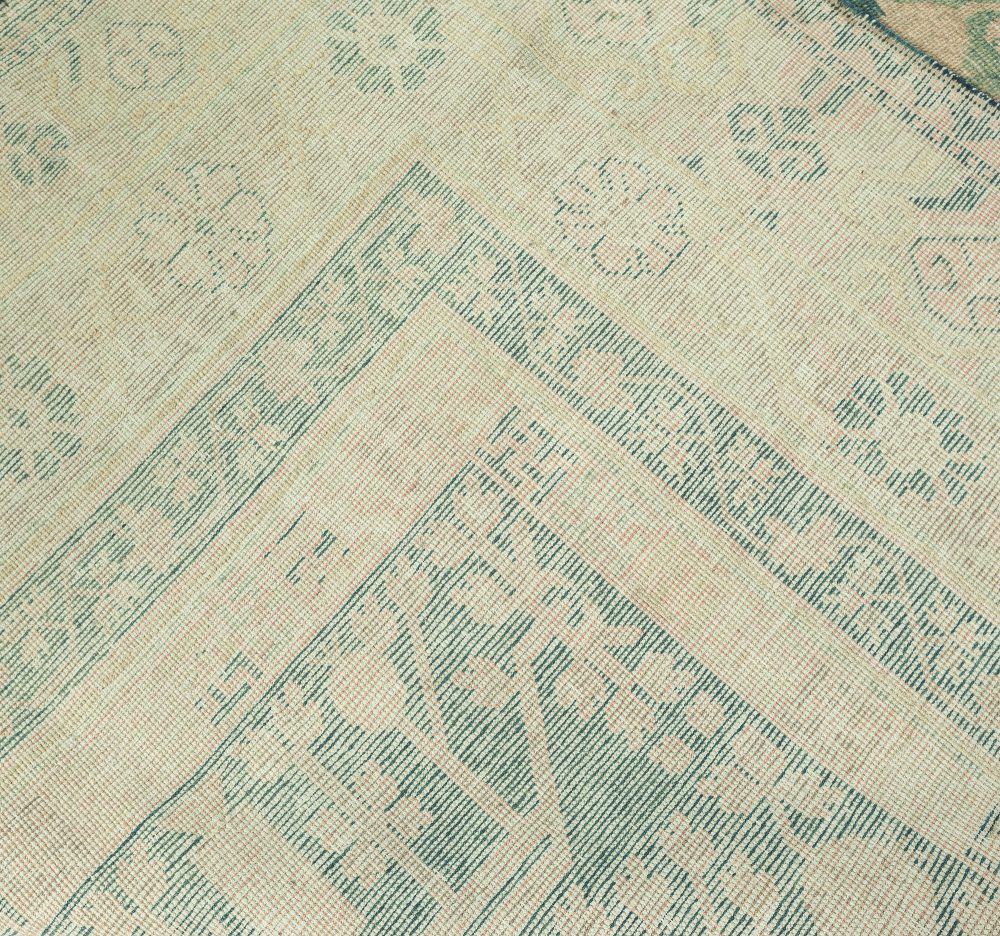 Vintage Samarkand Dark Teal, Ivory Beige Hand Knotted Wool Rug BB6365