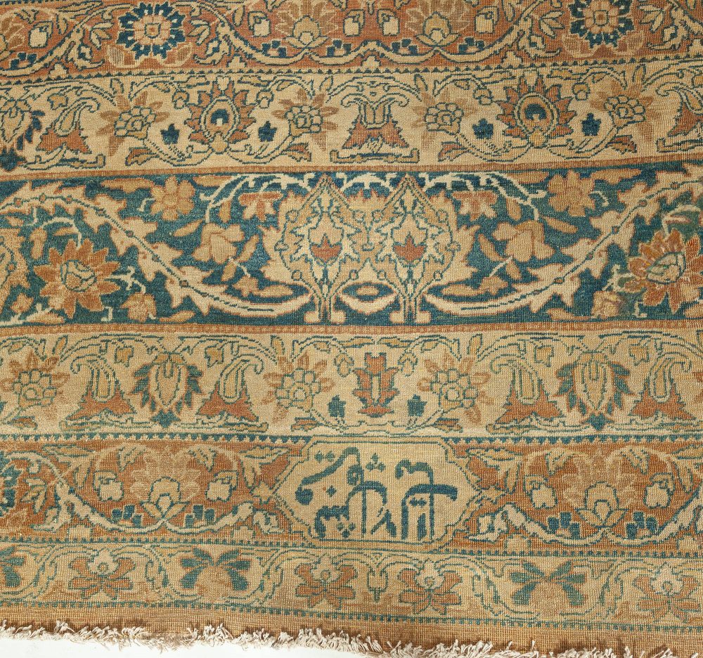 Antique Persian Kirman Botanic Beige, Brown, Black Handmade Wool Rug BB6370