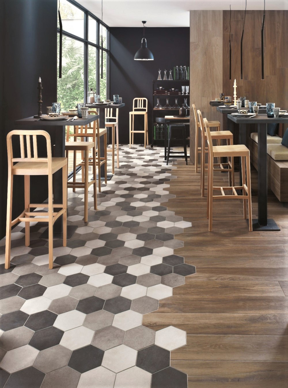 interior design decor trends 2017 tiles floor in dining room hexagon floor