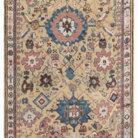 19th Century Caucasian Beige, Indigo, White, Rosewood & Brown Handmade Wool Rug BB6361