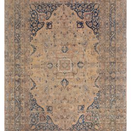 Kirman Persian Antique Medallion Warm Tan Hand-Knotted Wool Rug – Circa 1920 BB6370