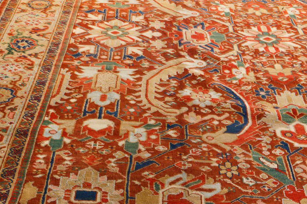 Early 20th Century Colorful Persian Heriz Handwoven Wool Carpet BB7203