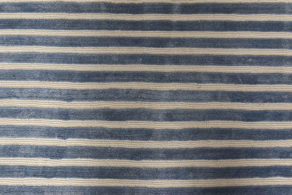 Doris Leslie Blau Collection Blue, White Striped Hand Tufted Rug N11561