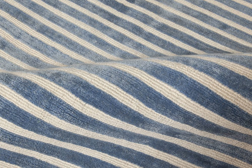 Doris Leslie Blau Collection Blue, White Striped Hand Tufted Rug N11561