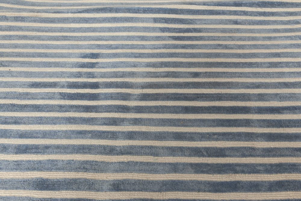 Doris Leslie Blau Collection Blue, White Striped Hand Tufted Rug N11561