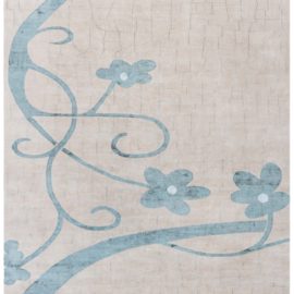 Damask Modern Pale Sand With Dusty Blue Hand-Knotted Wool & Silk Rug “Florresco” N11543