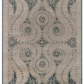 Art Nouveau Modern Spiral Arabesque Classic Taupe With Forest Green Handmade Wool Rug “Nautilus” N12951