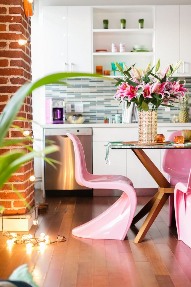 brick wall dining room interior decor trends tropical palms 