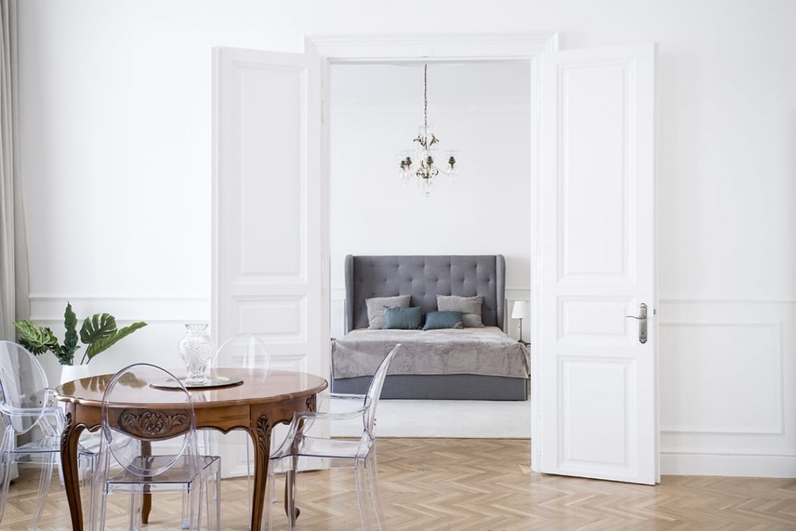 Parisian French interior decor white elegant bedroom living room