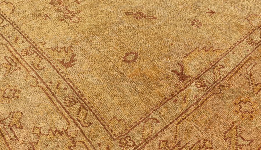 Antique Turkish Oushak Sandy Beige and Light Brown Handwoven Wool Rug BB6392