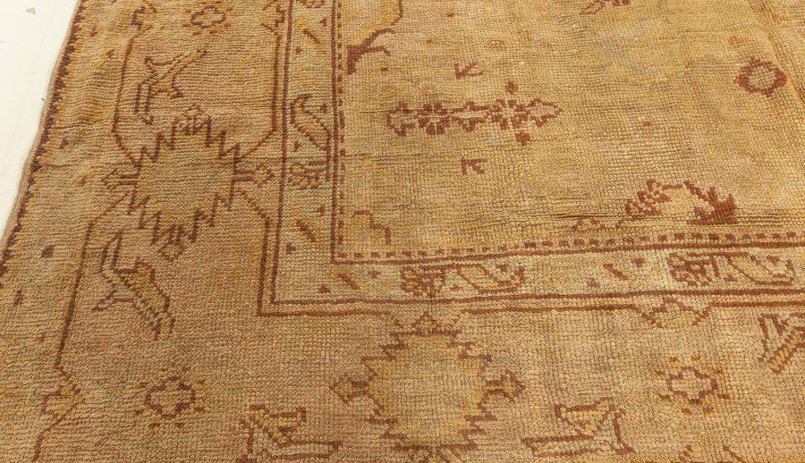 Antique Turkish Oushak Sandy Beige and Light Brown Handwoven Wool Rug BB6392