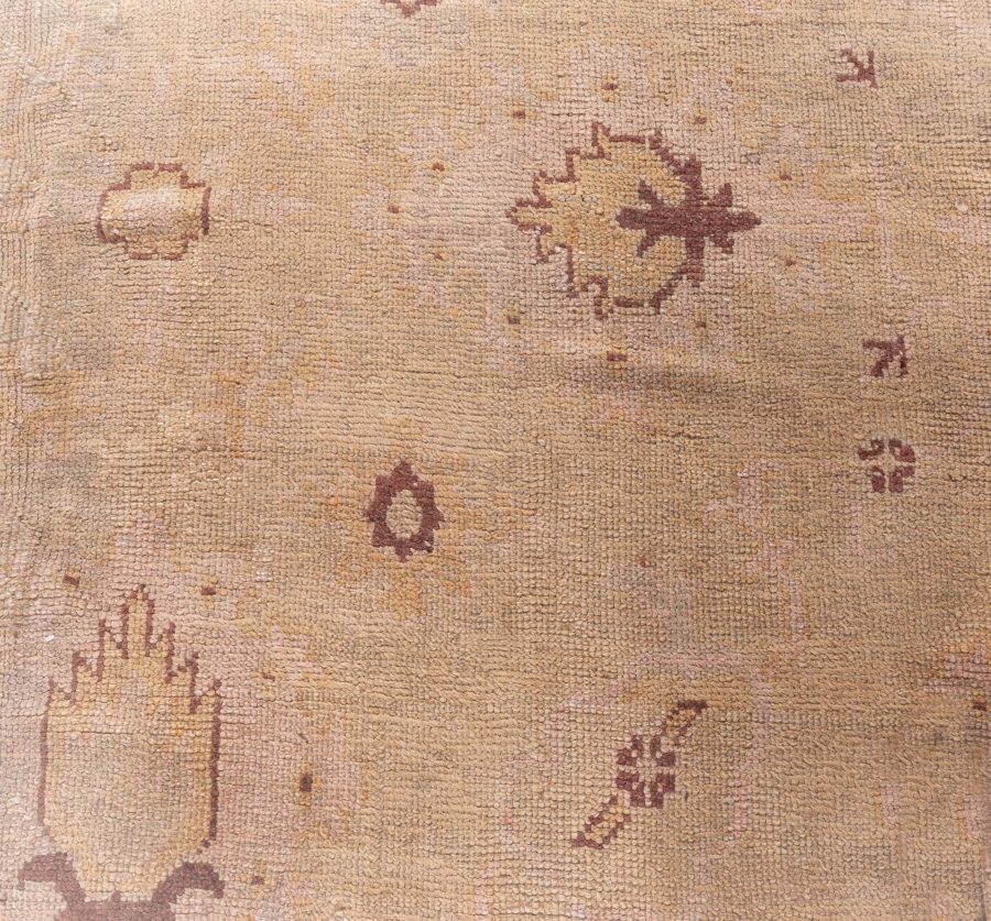 Antique Turkish Oushak Sandy Beige and Light Brown Handwoven Wool Rug BB6392
