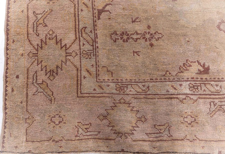 Antique Turkish Oushak Sandy Beige and Light Brown Handwoven Wool Rug BB6392