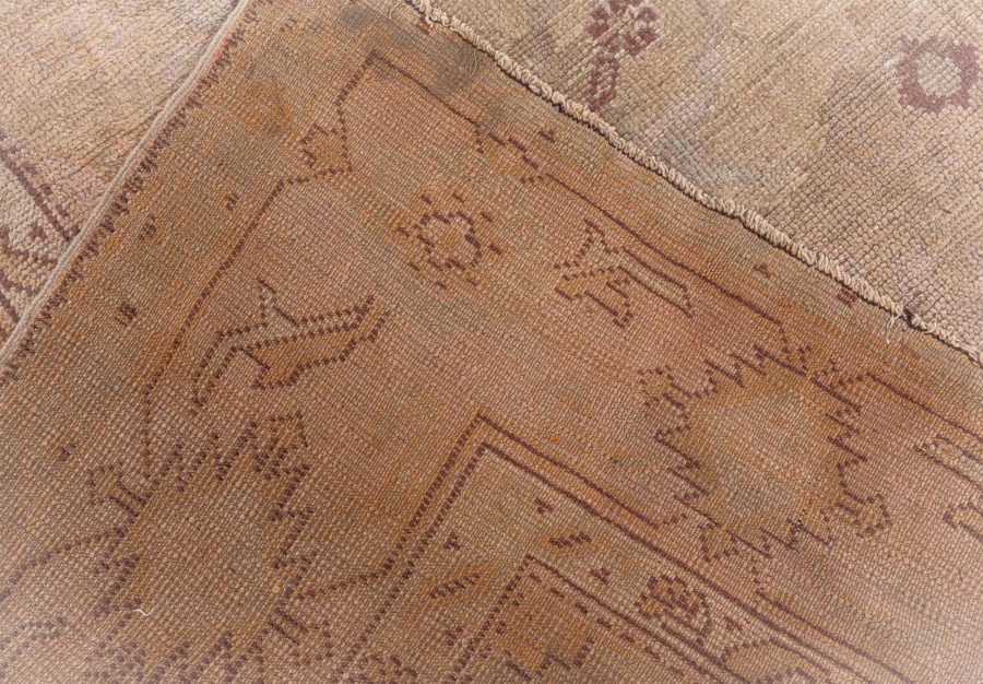 Antique Turkish Oushak Sandy Beige and Light Brown Handwoven Wool Rug BB6392