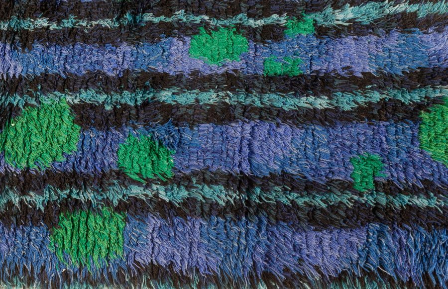 Mid-Century Modern Swedish Rya Rug in Lapis Blue, Emerald Green, and Black BB6396