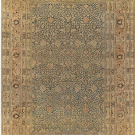 Khorassan Persian Antique Allover Floral Warm Tan Hand-Knotted Wool Rug – Circa 1920 BB6382